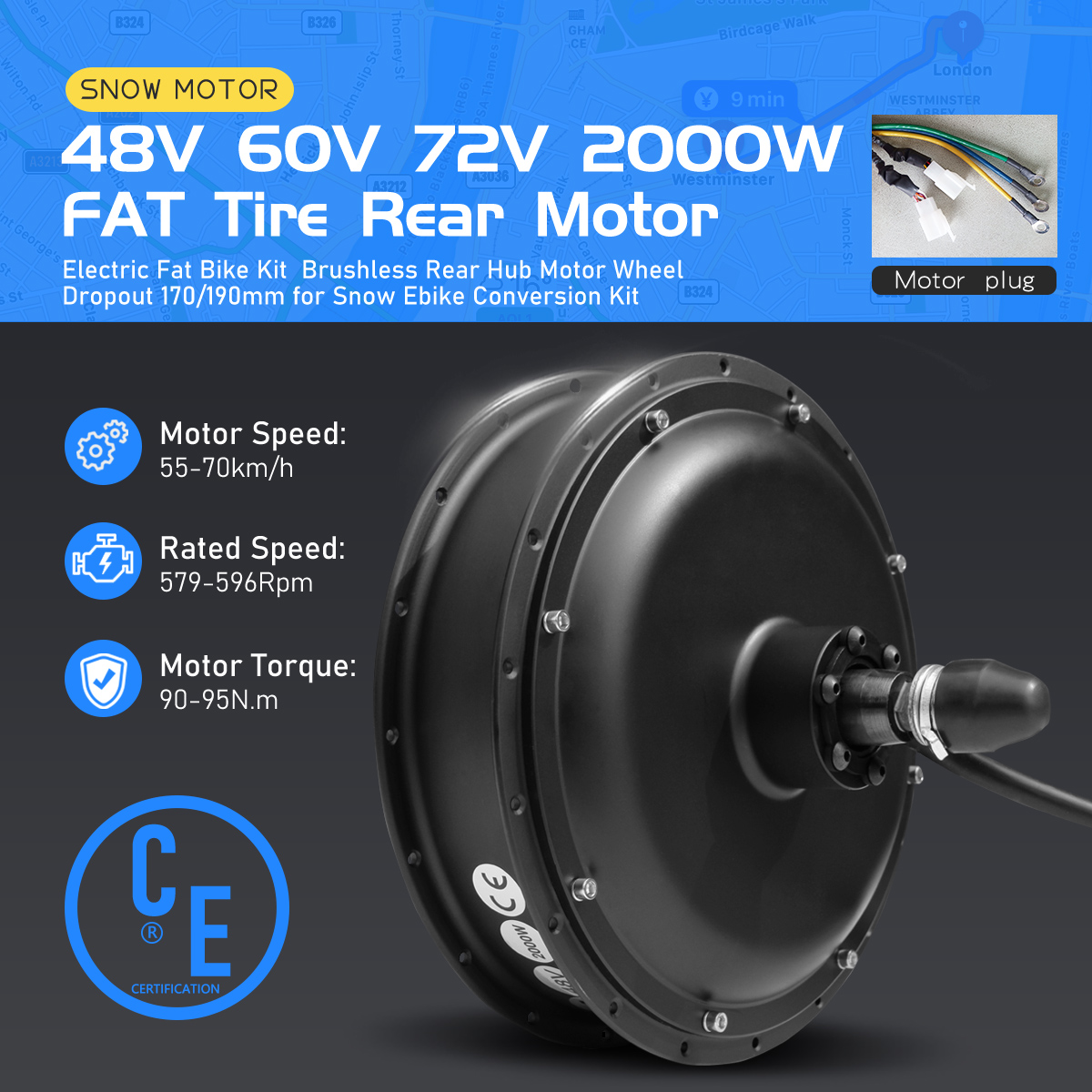 Fat Tire Ebike Conversion Kit 2000W - Motore Mozzo Posteriore Brushless Senza Ingranaggi
